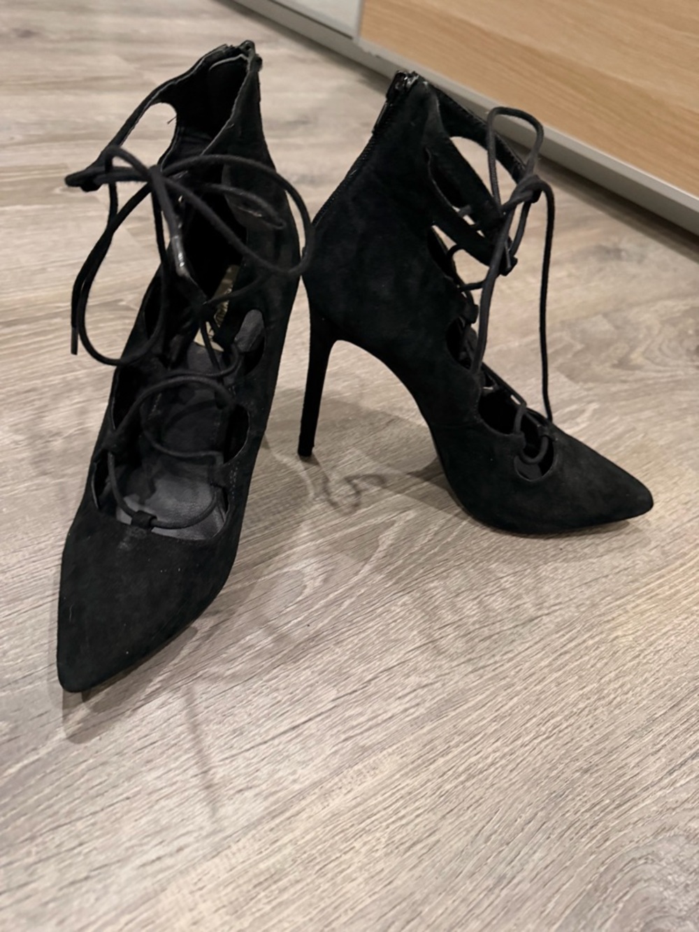 Steve Madden Black Lace-Up Pointed Stiletto Heels